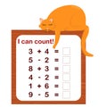 Vector illustration of a children`s math game on the topic I can count. Mathematical examples Royalty Free Stock Photo